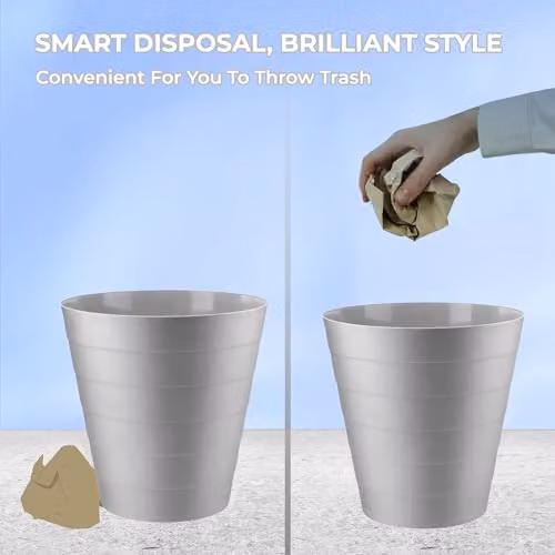 MantraRaj 6L Round Plastic Waste Paper Bin in Grey – 3