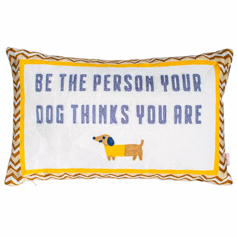 The Pillow Drop Be The Person Your Dog Thinks You Are Needlepoint Rectangular Cushion in Brown and White