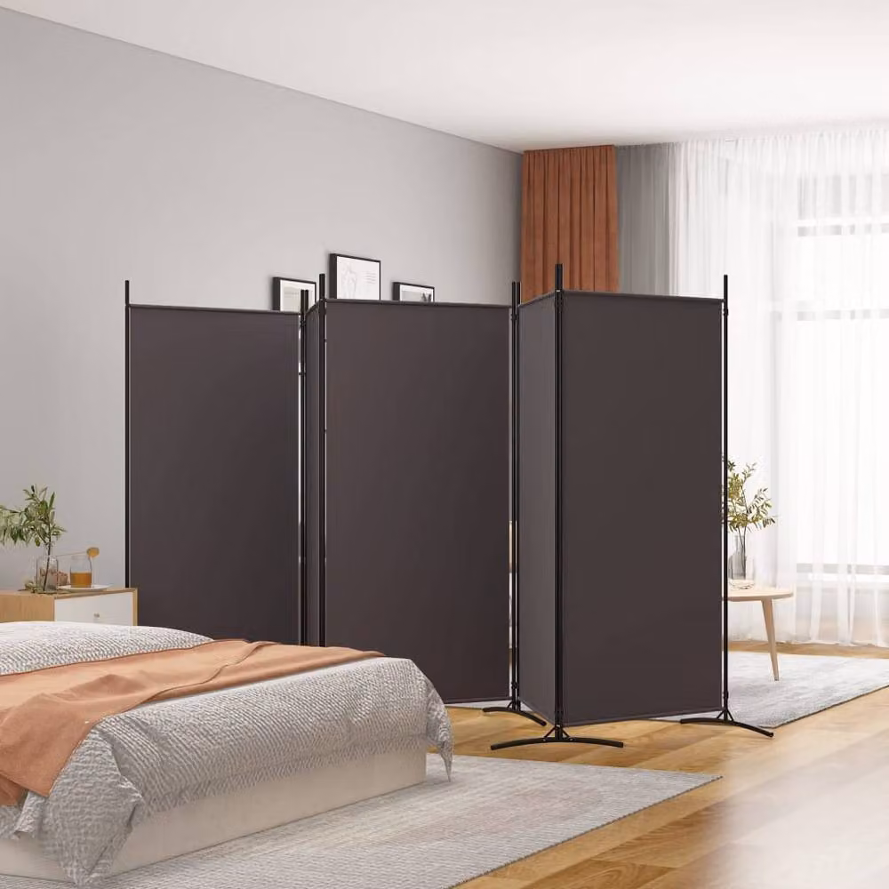 Berkfield Home 5-Panel Fabric Room Divider in Brown, H 180 cm x W 433 cm – 2