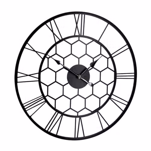 CHARLES BENTLEY Stanwick Round Metal Wall Clock in Black, Silent Quartz Analog Design with Roman Numerals, W/D/H: 90 x 90 x 4.5 cm – 4
