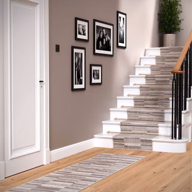 The Rug House Modern Striped Rectangular Living Area Rug in Beige and Anthracite, Width: 240 cm