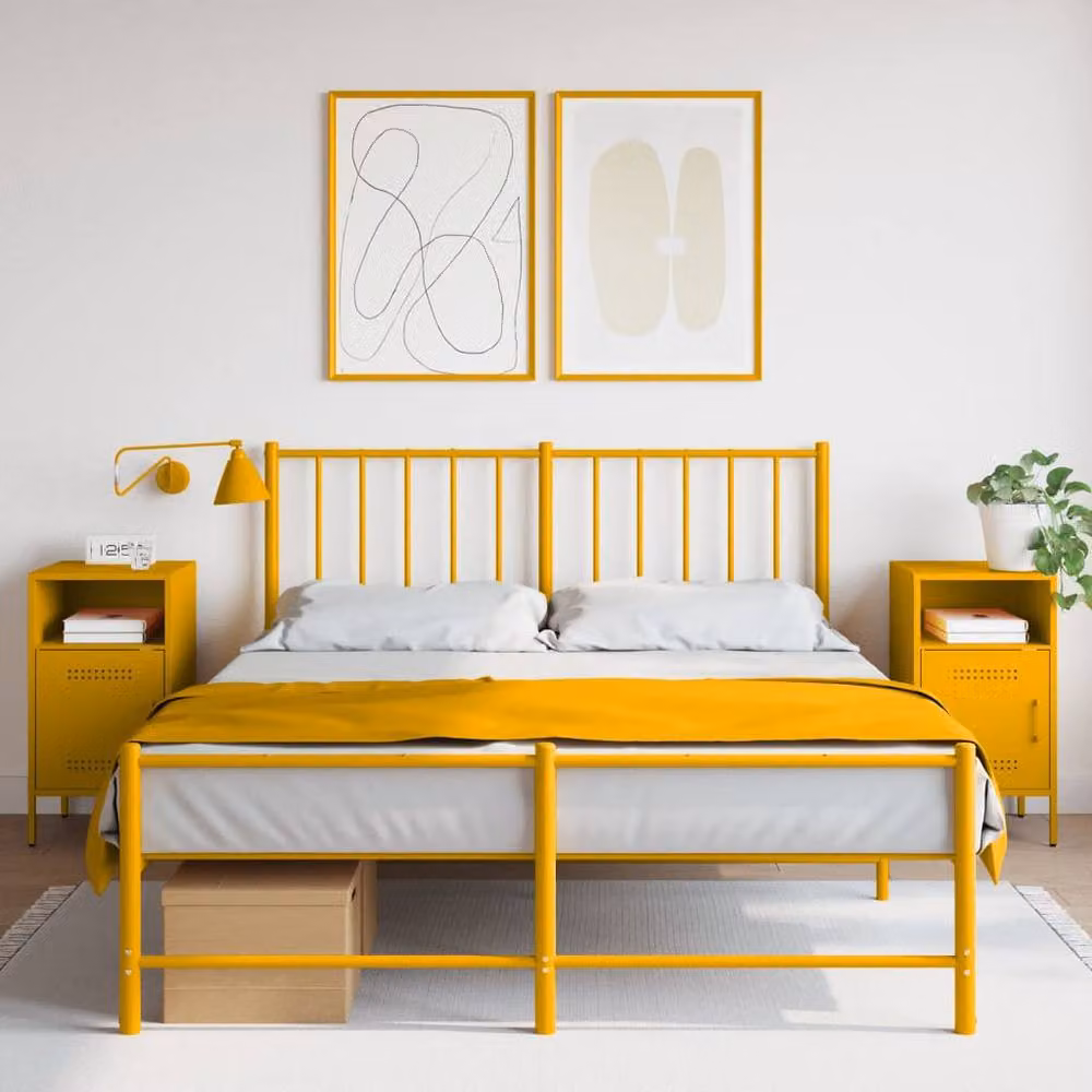Berkfield Home Sturdy Metal Bedside Cabinets, 2 Pack, Mustard Yellow, W/D/H: 36 x 39 x 68 cm – 2