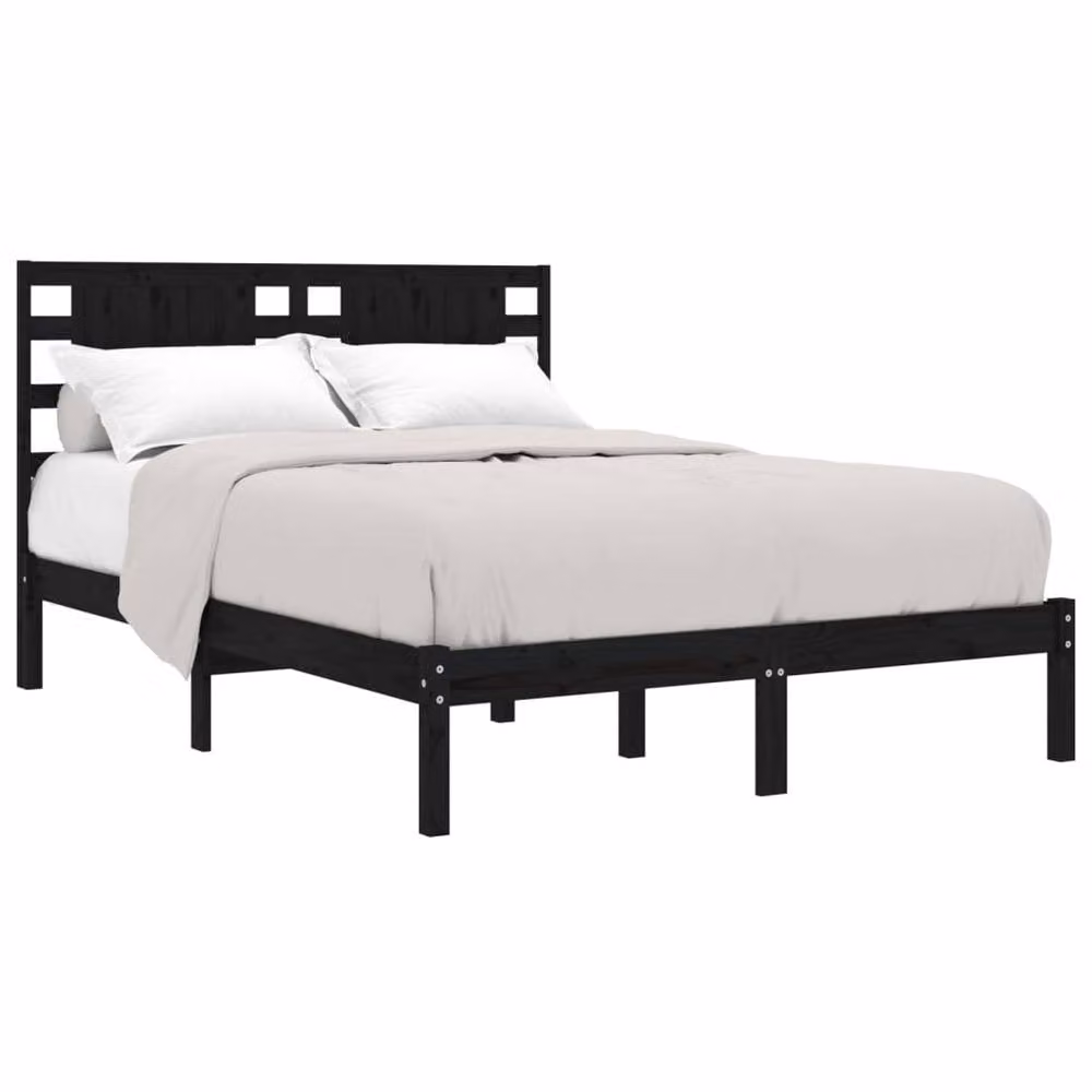 Berkfield Home Black Solid Wood Pine Bed Frame W/D/H: 200 x 200 cm – 3