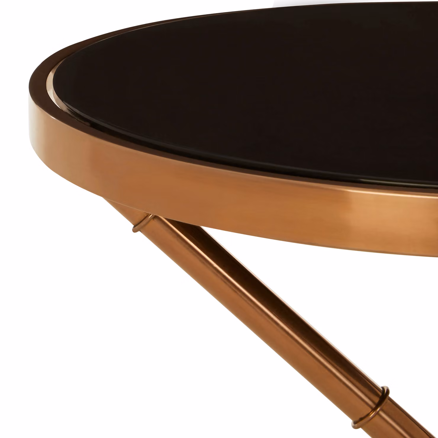 Orsina Round Bamboo Inspired Side Table with Black Tempered Glass Top and Gold Metal Base – 2