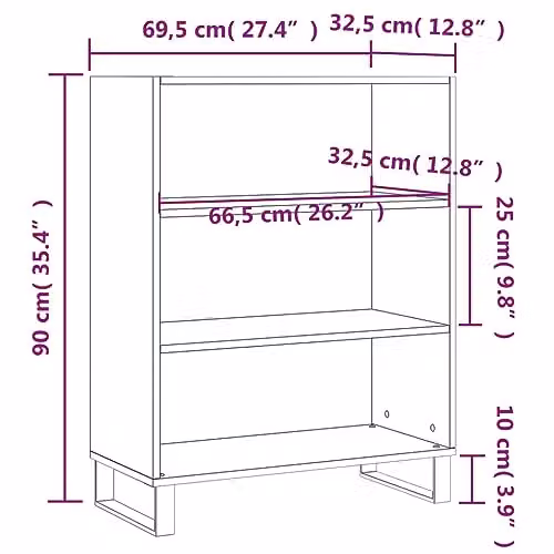 vidaXL Modern Freestanding Shelf Cabinet in Concrete Grey, W/D/H: 69.5 x 32.5 x 90 cm – 3