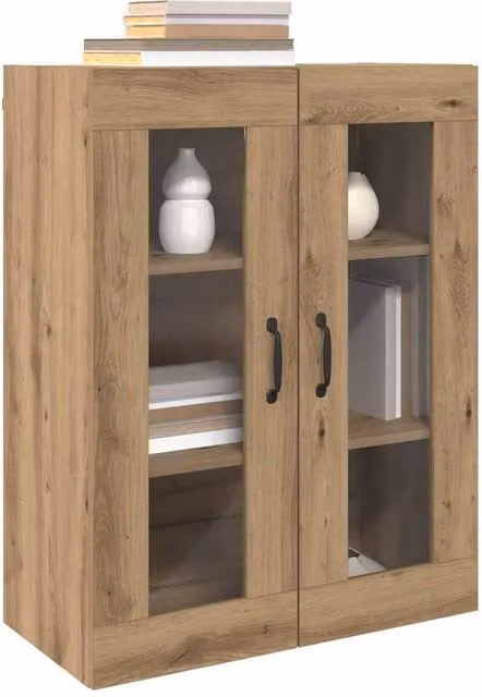 Berkfield Home Hanging Wall Cabinet in Brown with Glass Doors, W/D/H: 69.5 x 34 x 90 cm