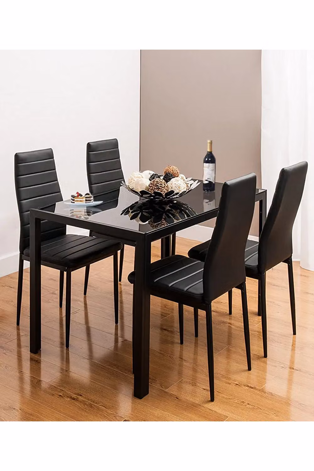 Living and Home Set of 4 Armless Faux Leather Upholstered High Back Dining Chairs in Black – 4