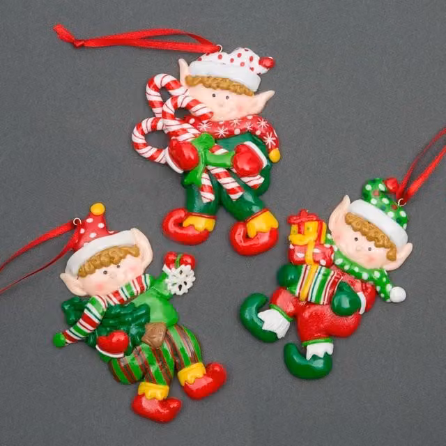 Shatchi 12-Piece Set of Multicolour Elf Hanging Christmas Tree Decorations – 3