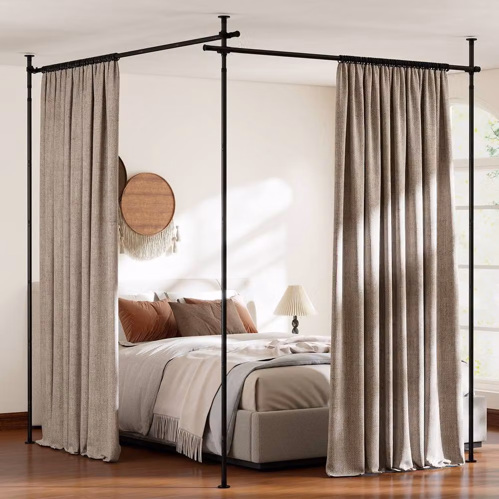 Costway L-Shape Adjustable Floor to Ceiling Room Divider Curtain Tension Rod in Black Metal – 3