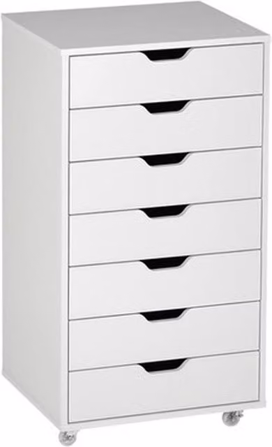 NESTLUNE 7-Drawer Mobile Filing Cabinet in White with Castors