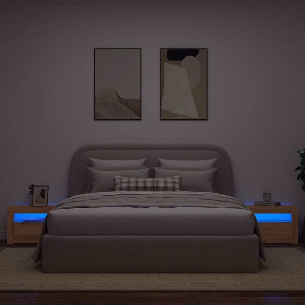 Berkfield Home Set of 2 Artisan Oak Bedside Cabinets with Integrated LED Lighting, Brown, W: 60 cm, D: 35 cm, H: 40 cm – 2