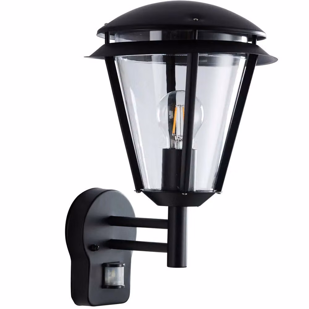 Loops 2 Pack Modern Outdoor Wall Lanterns in Matt Black with Motion Sensor and Timer, IP44 Rated – 2