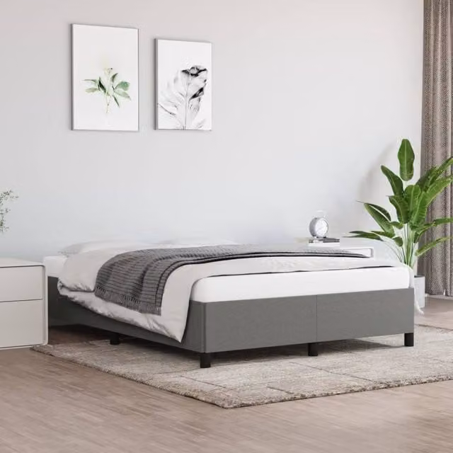 Berkfield Home Upholstered Fabric Bed Frame, Grey, W: 135 cm, L: 190 cm – 1