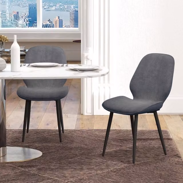 HOMCOM Set of 2 Grey Velvet Upholstered Dining Chairs with Metal Legs – 1