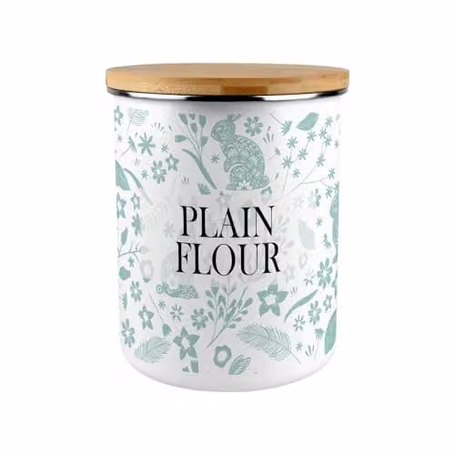 Purely Home Green Rabbits Plain Flour Canister, 2.7 l Airtight Enamel Kitchen Storage Tin