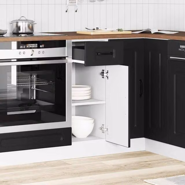 Berkfield Home Kalmar Kitchen Base Cabinet in Black Matt Engineered Wood, H: 81.5 cm x W: 46.0 cm x D: 30.0 cm