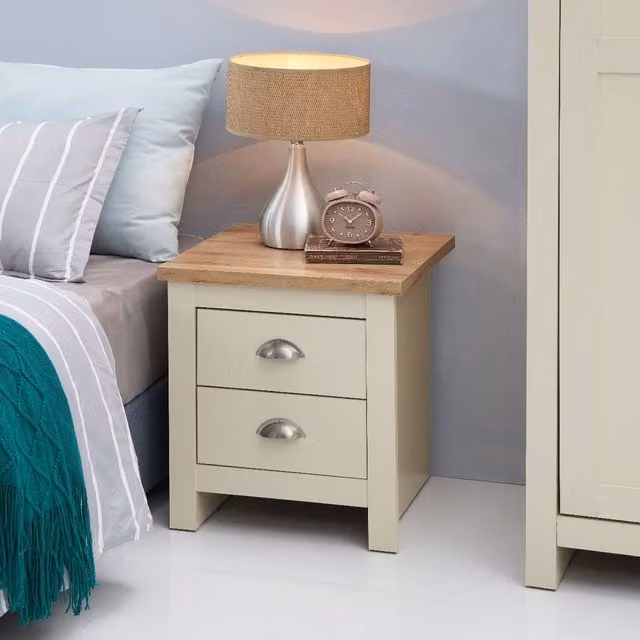 Timber Art Design UK Classic Oak Nightstand with 2 Drawers in Beige