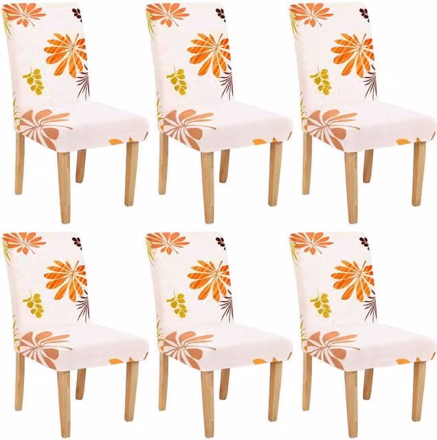 Roseley Pack of 6 Floral Dining Chair Covers in Orange and Multicolour