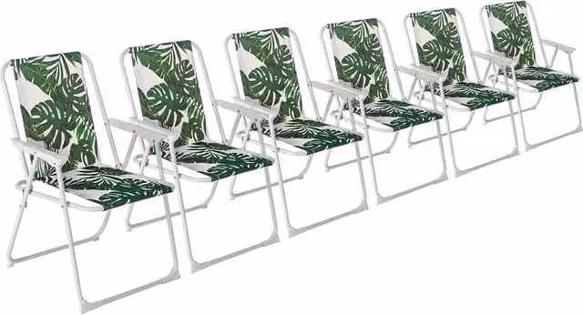 Harbour Housewares Set of 6 Folding Metal Beach Deck Chairs with Armrests in Banana Leaf Floral Pattern