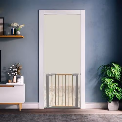 Safetots Beechwood and Metal Pressure Fit Safety Stair Gate, Brown and Silver, Width: 77.5 cm - 84.4 cm – 2
