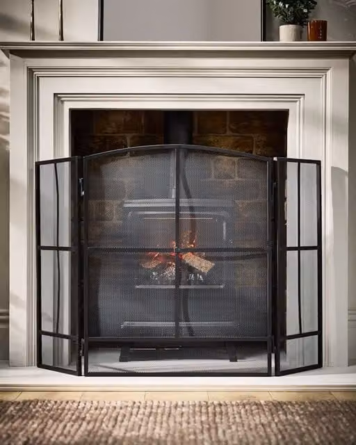 Dibor Vintage Style Large Folding Fireplace Guard in Black, H 75 cm x W 122 cm – 1