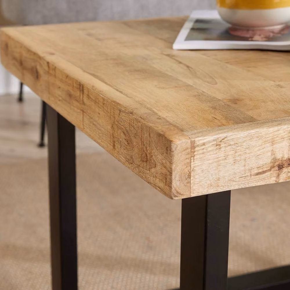 Home Source Cortez Rectangular Mango Wood Coffee Table with Iron Legs in Light Oak Brown – 2