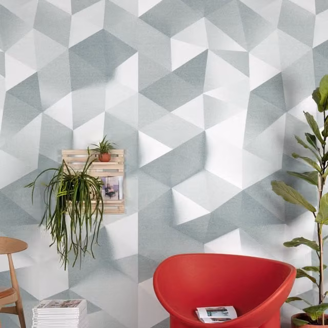 Grandeco Geometric Abstract Textured Wallpaper Mural in Grey and Green