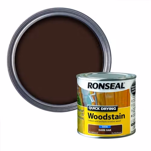 Ronseal Quick Dry Woodstain in Dark Oak, Satin Finish, 250ml – 1