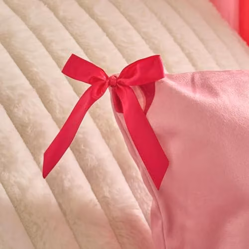 OHS Pink Matte Velvet Bow Print Decorative Square Cushion Covers, Set of 2, W/D/H: 45 x 45 x 45 cm – 2