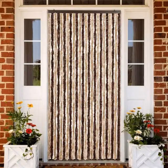 Berkfield Home Striped Chenille Insect Curtain in Beige and Brown, W/H: 100 x 220 cm