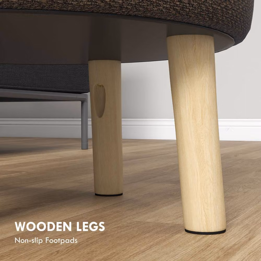 STILVORA Modern Cylindrical Ottoman Stool with Storage in Brown Oak Wood and Fabric – 7
