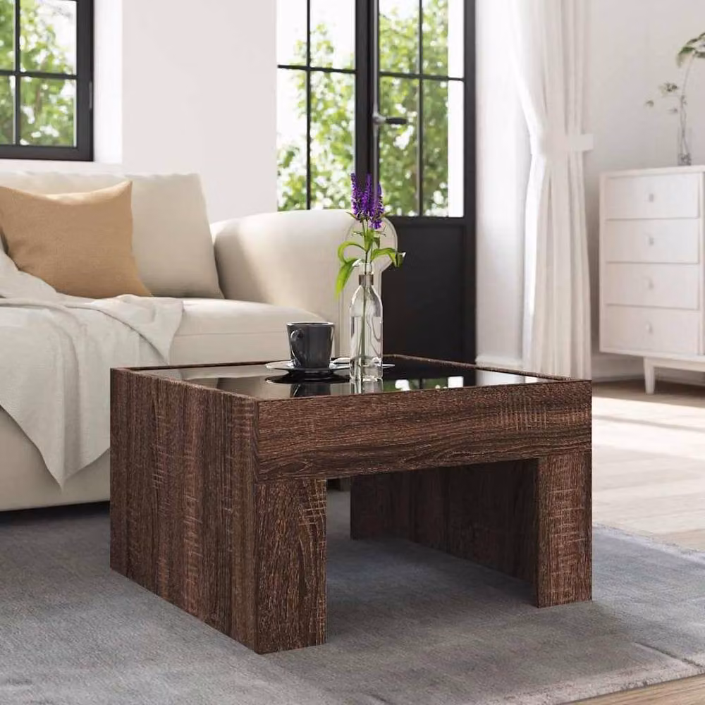 Berkfield Home Infinity LED Coffee Table in Brown Oak, W/D/H: 50 x 50 x 30 cm – 3