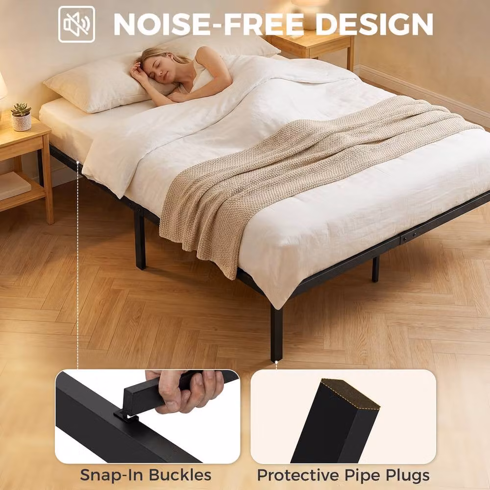 STILVORA King Bed Frame with Underbed Storage in Black Metal – 6