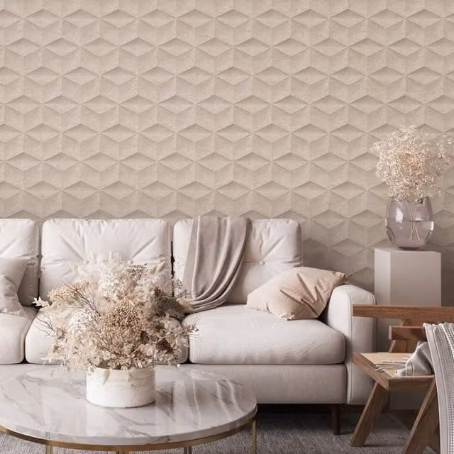 I Love Wallpaper Architectural Blush Concrete Abstract Wallpaper in Pink, Gold and Beige, Width: 33 cm