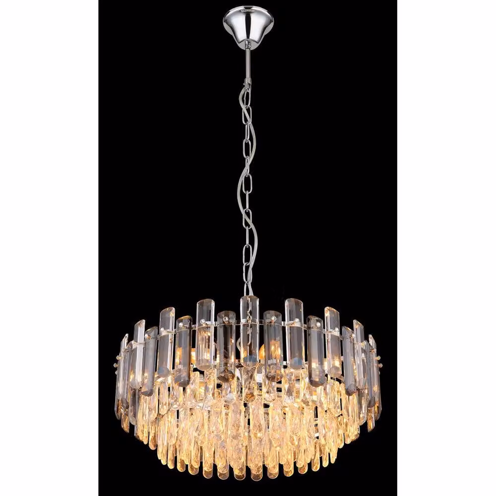 Globo Lighting Chrome Crystal Pendant Lamp with 12 E14 Bulbs in Grey and Smoke, Height: 132 cm – 5