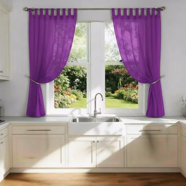 Luxury Living Purple Voile Tab Top Curtain Pair with Crystal Tie Backs, Width: 145 cm, Drop: 229 cm