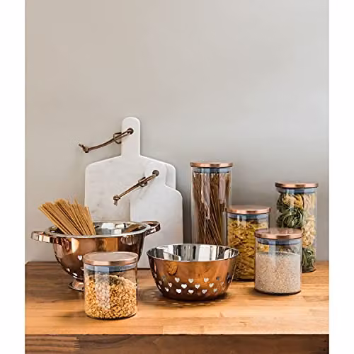 Orsina Transparent Glass Storage Jar with Gold Lid and Airtight Seal, 700ml – 3