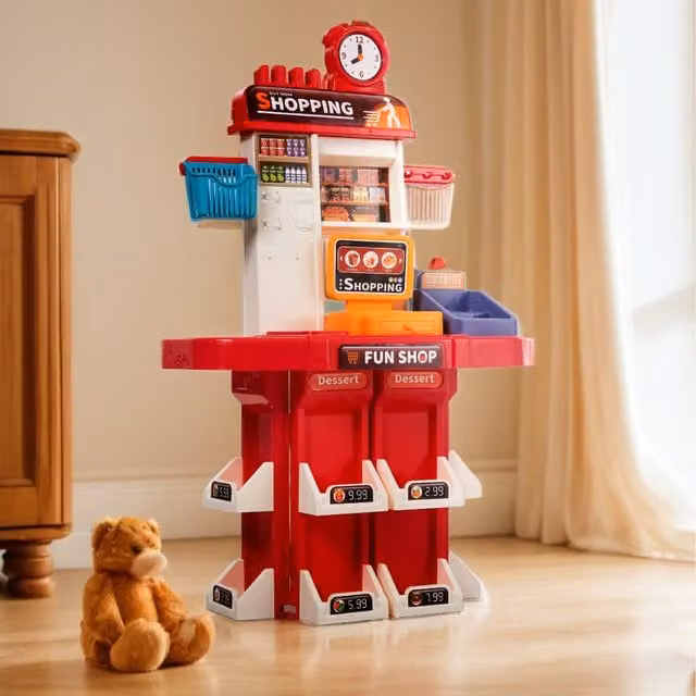 Livingandhome 38 Piece Supermarket Shopping Playset in Red