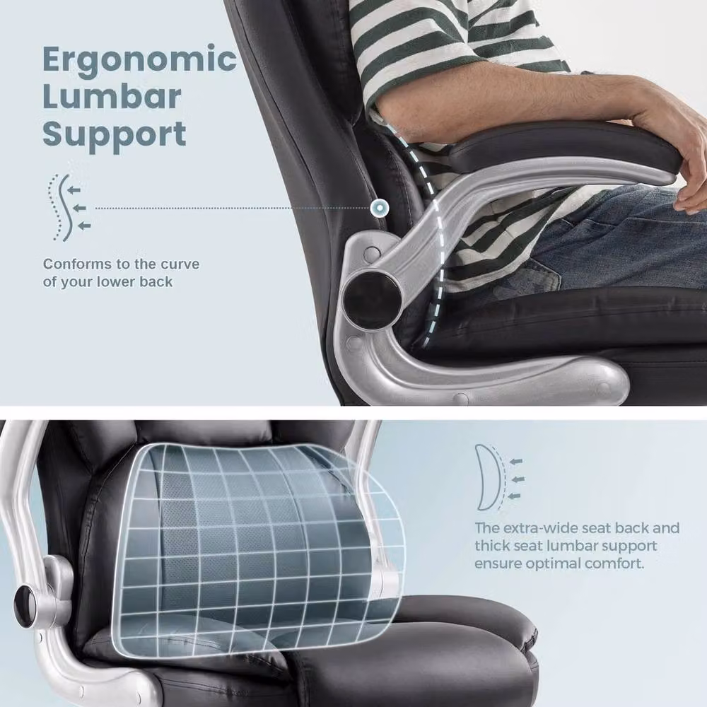 FORGEVIO Black Executive Office Chair with Headrest and Adjustable Armrests in Synthetic Leather – 4