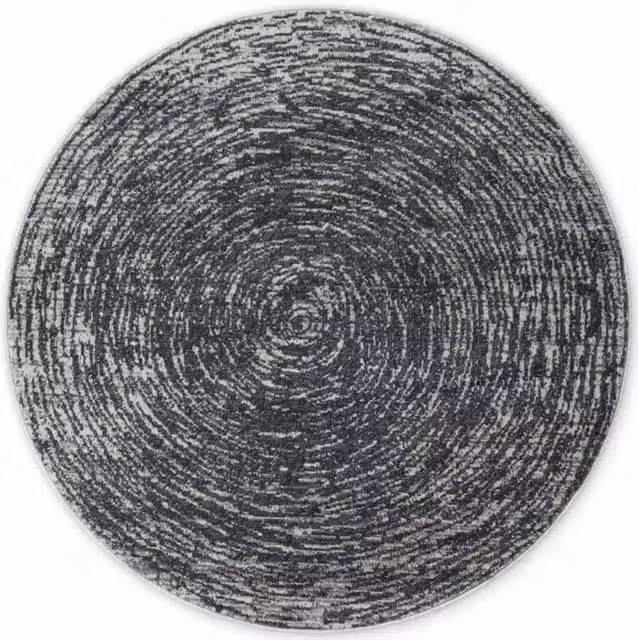 THE RUGS Gloria Round Rug Cavallo Abstract Short Pile Polypropylene in Dark Grey, Diameter: 160 cm – 1