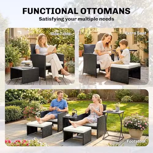 Outsunny 6 Piece L-Shape Rattan Garden Furniture Set with Upholstered Cushions and Coffee Table in Black – 6