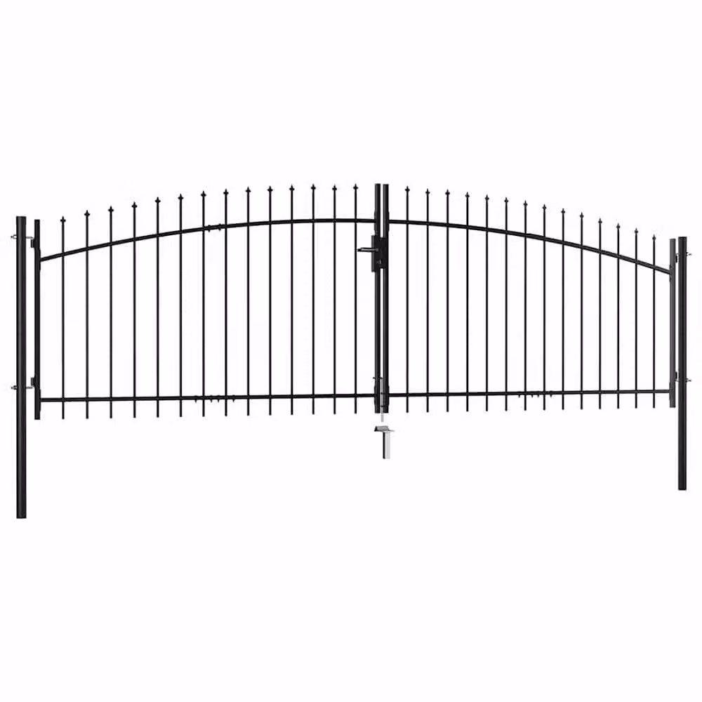 Berkfield Home Durable Steel Double Swing Fence Gate with Spear Top, Black, W: 400 cm, H: 200 cm