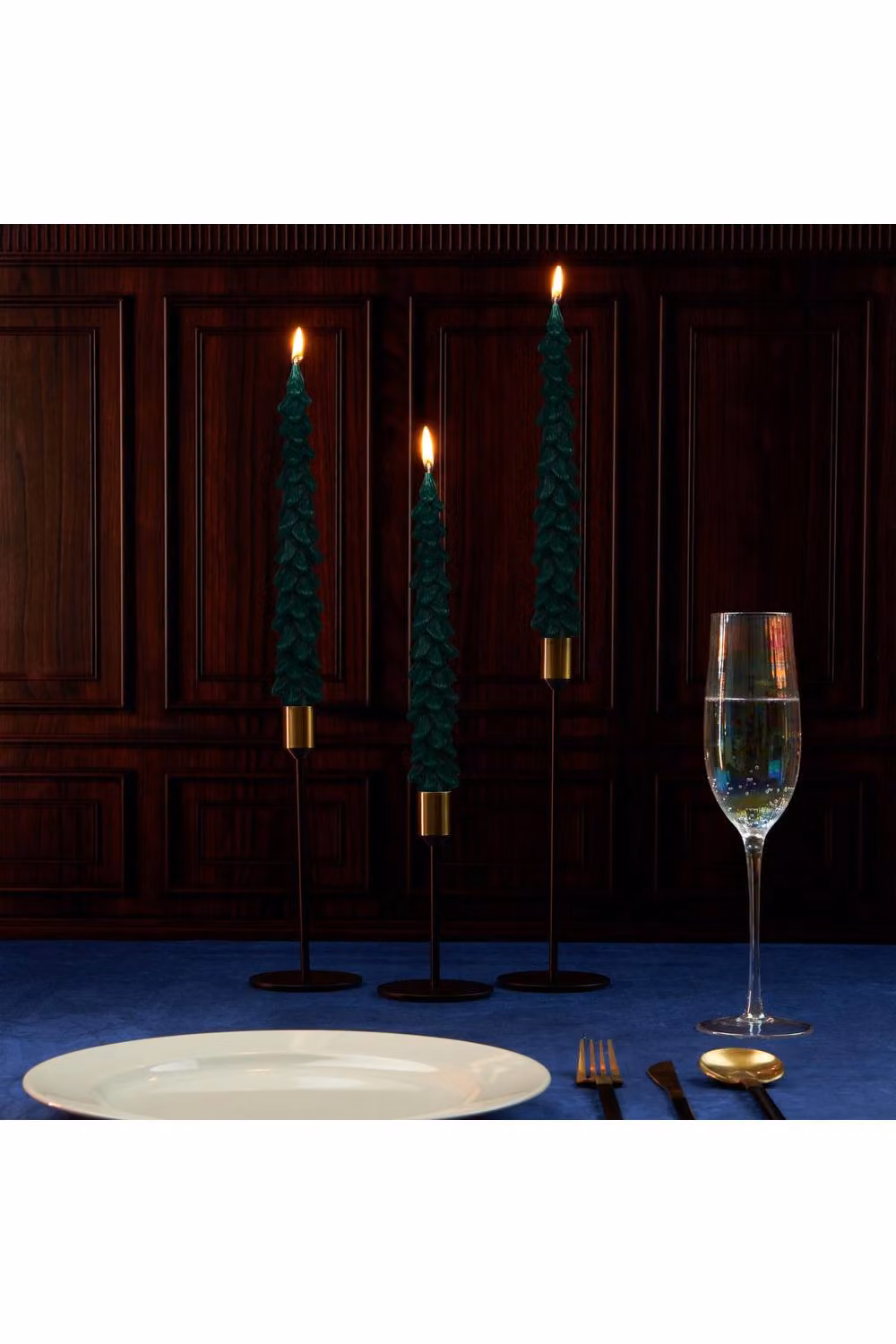 Deco Express Christmas Tree Dinner Candles, Green and Gold, Set of 6 – 9