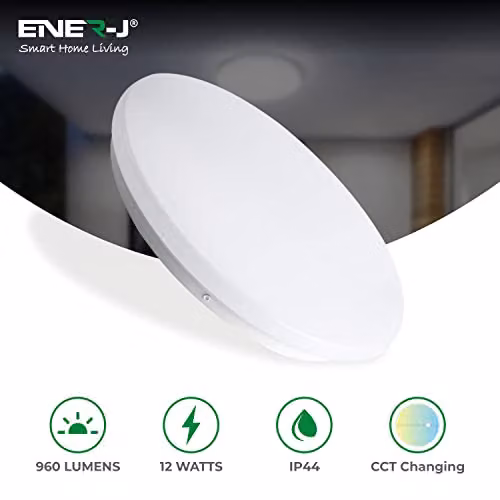 ENERJ 12W LED Ceiling Light, White, 960 Lumens, CCT Changeable, IP44, Diameter: 25 cm, Height: 5.5 cm – 2