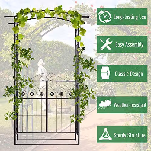 Outsunny Garden Entrance Arch Bench with Rose Trellis in Black – 4
