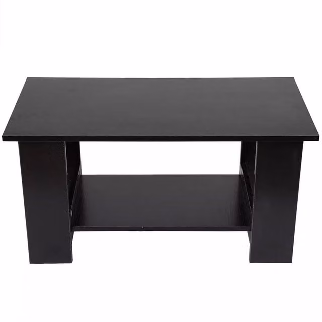 VOGREX Modern Rectangular Coffee Table with Lower Storage Shelf in Black – 1