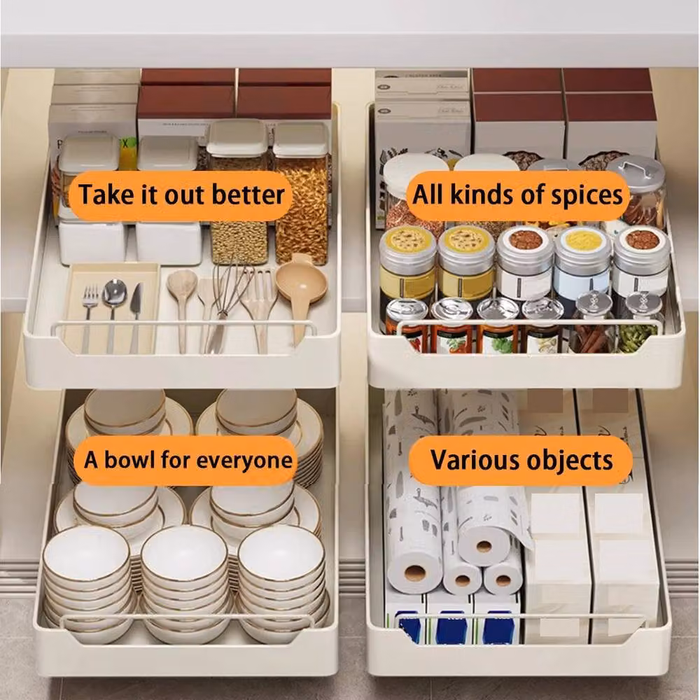 Kelvenix M White Pull Out Kitchen Cupboard Organiser Drawer Insert W: 43 cm, D: 25 cm, H: 7 cm – 3