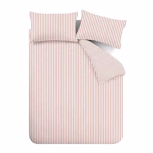 Catherine Lansfield Reversible Brushed Stripe Cotton Flannelette Single Duvet Cover and Pillowcase Set, Pink, Duvet Cover: 135 x 200 cm, Pillowcase: 50 x 75 cm – 2