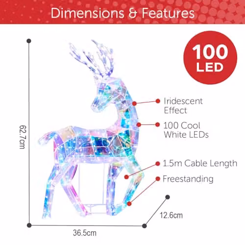 The Christmas Workshop Iridescent Light Up Reindeer with Multicolour White Christmas Lights, W/D/H: 60 x 36 x 13 cm – 2