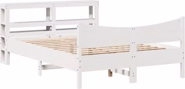 Berkfield Home Small Double Bed Frame with Headboard in White Solid Pine, W/D/H: 120 x 200 cm